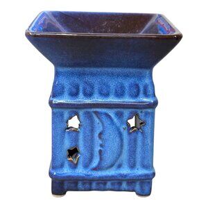 Pottery Ceramic Blue Star & Moon Cutout Wax Melt Warmer Celestial Cottagecore